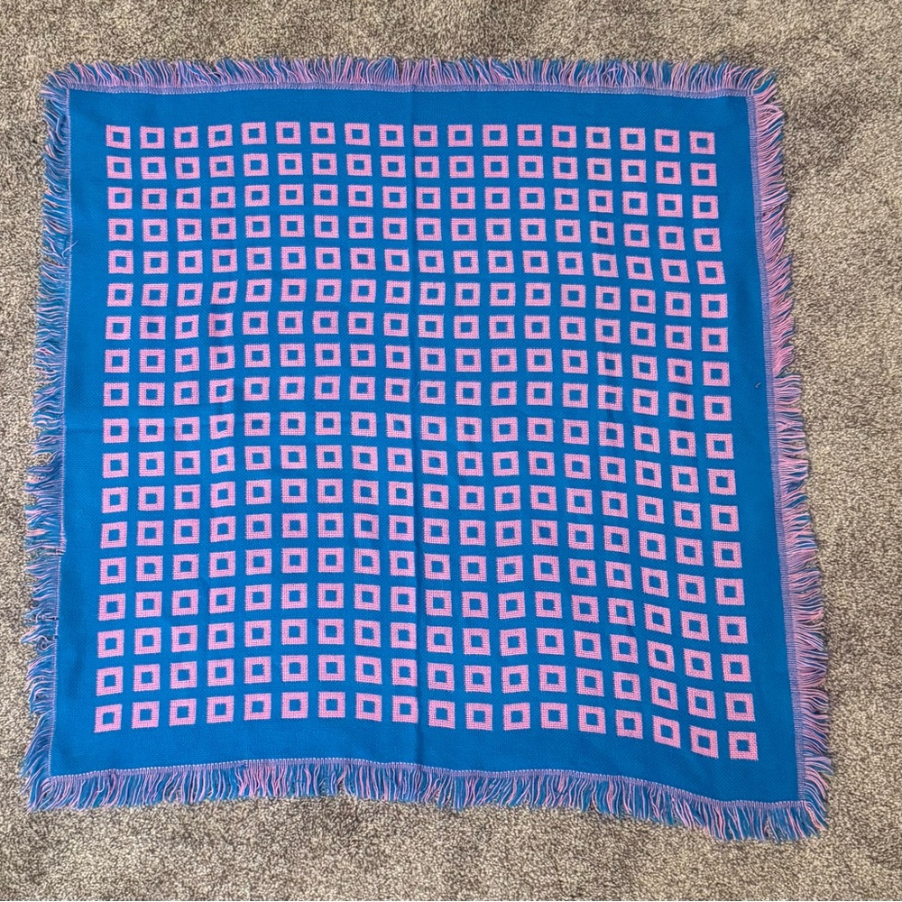 Handwoven Blue and Pink Geometric Patterned Scarf
